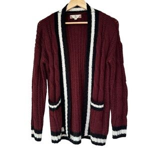 Pink Rose Burgundy Long Sleeve Academia Cardigan Oversized Sweater, Medium